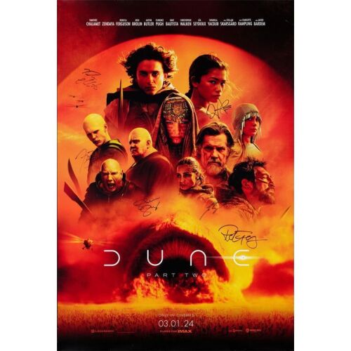 58. One Sheet (27" x 40") Signed by Timothee Chalamet, Zendaya, Austin Butler, Stellan Skarsgard, Josh Brolin and Rebecca Ferguson (Beckett COA); Advance; Near Mint Rolled ### DUNE: PART TWO (2024)