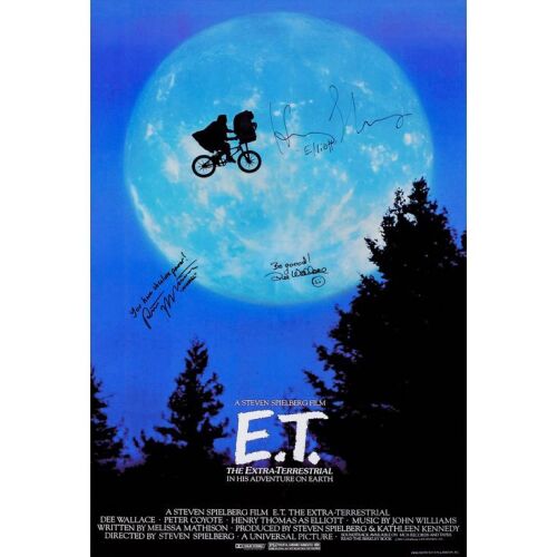 59. Full-Bleed Reprint Poster (27" x 40") Signed by Henry Thomas, Dee Wallace and Robert MacNaughton (Beckett COA); Very Fine+ Rolled ### E.T. THE EXTRA-TERRESTRIAL (1982)