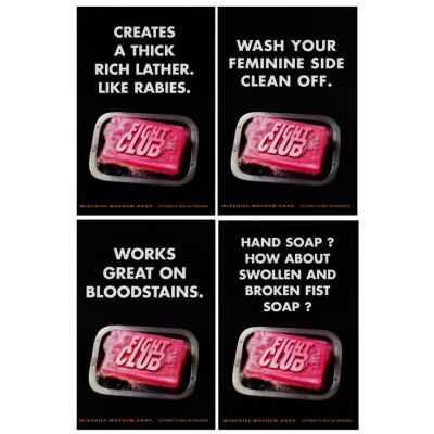 64. Set of 4 One Sheets (27" x 40"); The Collection of the Late J. Stephen Ryan; Advance; Very Fine+ Rolled ### FIGHT CLUB (1999)