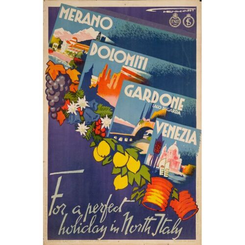 67. Travel Poster (25" x 39"); Very Fine- Rolled ### FOR A PERFECT HOLIDAY IN NORTH ITALY (c.1940)