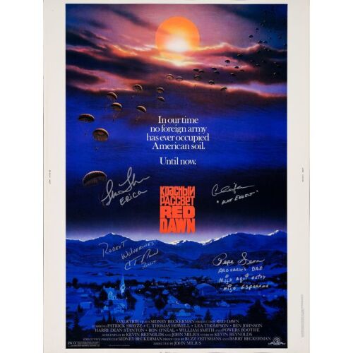 185. 30 x 40 Signed by C. Thomas Howell, Charlie Sheen, Lea Thompson, Pepe Serna (JSA COA); Very Fine- Rolled ### RED DAWN (1984)