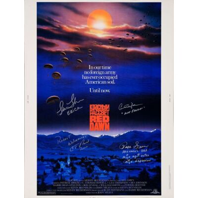 185. 30 x 40 Signed by C. Thomas Howell, Charlie Sheen, Lea Thompson, Pepe Serna (JSA COA); Very Fine- Rolled ### RED DAWN (1984)