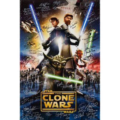 225. Full-Bleed British Poster (24" x 36") Signed by Matt Lanter, Dave Filoni, James Arnold Taylor, Ashley Eckstein, Dee Bradley Baker, Tom Kane and 24 more (Beckett COA); Fine Rolled ### STAR WARS: THE CLONE WARS (2008)