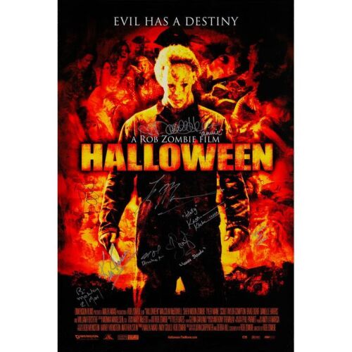 86. One Sheet (27" x 40") Signed by Rob Zombie, Brad Dourif, Hannah Hall, Scout Taylor Compton, Tyler Mane, Ken Foree, Kristina Klebe, Danielle Harris, Bill Moseley (Beckett COA); Very Fine- Rolled ### HALLOWEEN (2007)