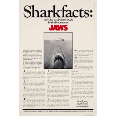 133. One Sheet (27.25" x 41"); The Collection of the Late J. Stephen Ryan; Sharkfacts Style; Very Fine on Linen ### JAWS (1975)
