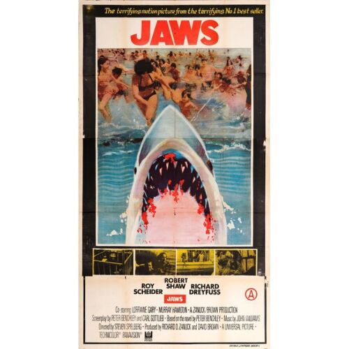 136. Indian Three Sheet (40" x 72.5"); The Collection of the Late J. Stephen Ryan; Very Fine- Folded ### JAWS (1975)