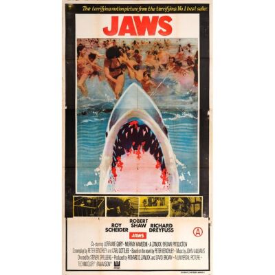 136. Indian Three Sheet (40" x 72.5"); The Collection of the Late J. Stephen Ryan; Very Fine- Folded ### JAWS (1975)