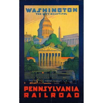 174. Travel Poster (25" x 40"); "Washington: The City Beautiful"; Fine+ Rolled ### PENNSYLVANIA RAILROAD (c.1940)