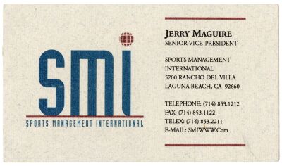 225. Planet Hollywood Collection: Jerry Maguire's (Tom Cruise) SMI Business Card ### JERRY MAGUIRE (1996)