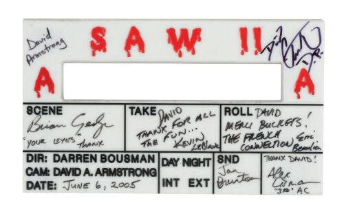 329. David A. Armstrong Collection: Camera Crew-Autographed Digital "A" Camera Clapperboard Insert ### SAW II (2005)