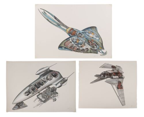 382. Richard Chasemore Collection: Hand-Illustrated and Painted "Padme's Queen Ship", "Gungan Sub", and "Palpatine's Shuttle" Artwork for Incredible Cross-Sections Books ### STAR WARS EPISODE I: INCREDIBLE CROSS-SECTIONS (1999)/STAR WARS: REVENGE OF THE S