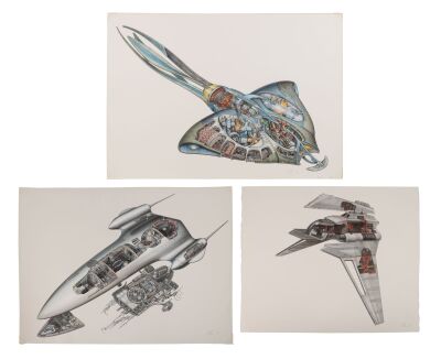 382. Richard Chasemore Collection: Hand-Illustrated and Painted "Padme's Queen Ship", "Gungan Sub", and "Palpatine's Shuttle" Artwork for Incredible Cross-Sections Books ### STAR WARS EPISODE I: INCREDIBLE CROSS-SECTIONS (1999)/STAR WARS: REVENGE OF THE S