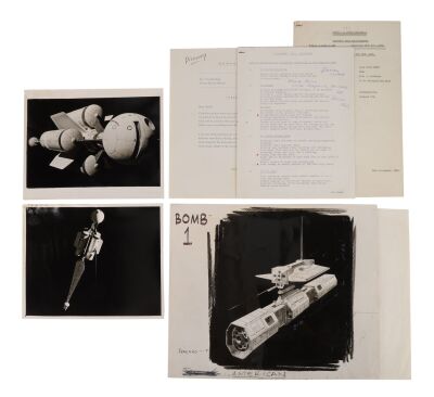 427. Stanley Kubrick Memo, Pair of Discovery Model Photos, ''Bomb 1'' Artwork and Production Paperwork ### 2001: A SPACE ODYSSEY (1968)