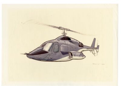 444. Hand-Painted Andrew Probert Airwolf in Flight Artwork ### AIRWOLF (T.V. SERIES, 1984-1987)