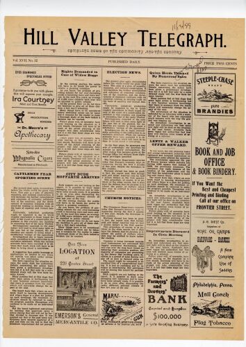 487. Production-Made Hill Valley Telegraph Newspaper Page with Hand-Written Annotation ### BACK TO THE FUTURE PART III (1990)