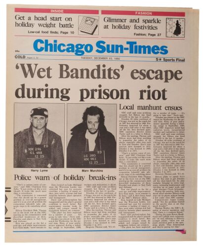 790. Wet Bandits Chicago Sun-Times Newspaper Cover ### HOME ALONE 2: LOST IN NEW YORK (1992)