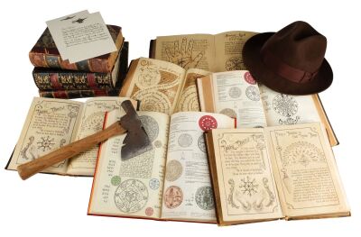 802. Jonathan Barnavelt's (Jack Black) Pair of Screen-Matched Magic Books with Ax, Stunt Fedora, Seven Additional Books, and Letter to Lewis (Owen Vaccaro) ### THE HOUSE WITH A CLOCK IN ITS WALLS (2018)