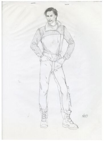 939. Hand-Drawn Lois DeArmond Neo (Keanu Reeves) Costume Design Sketch ### THE MATRIX (1999)