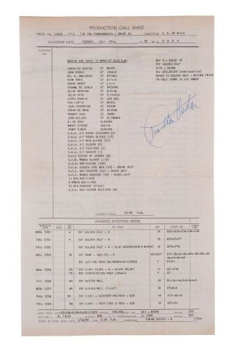 1009. Charlton Heston-Autographed Golden Calf Scene Production Call Sheet ### THE TEN COMMANDMENTS (1956)