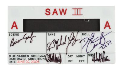 1073. David A. Armstrong Collection: Camera Crew-Autographed Digital "A" Camera Clapperboard Insert ### SAW III (2006)