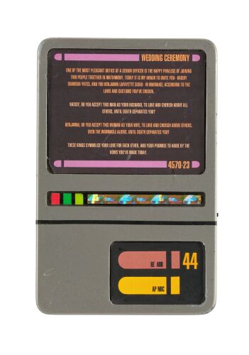 1141. Starfleet PADD with Sisko-Yates Wedding Screen ### STAR TREK: THE NEXT GENERATION (T.V. SERIES, 1987-1994)/STAR TREK: DEEP SPACE NINE (T.V. SERIES, 1993-1999)