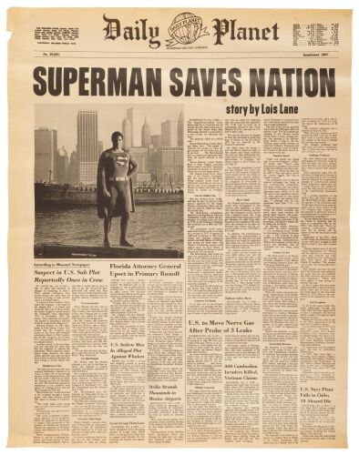 1238. Production-Made "Superman Saves Nation" Daily Planet Newspaper Cover ### SUPERMAN II (1980)