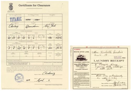 1281. White Star Line Certificate of Clearance and Laundry Receipt ### TITANIC (T.V. SERIES, 1996-1996)