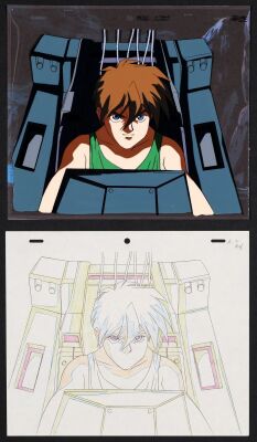 2014. Heero Yuy Original Production Cel and Original Production Master Background from 'The Eternal Flame of the Shooting Stars' (1995) ### MOBILE SUIT GUNDAM WING (ANIME T.V. SERIES, 1995-1996)