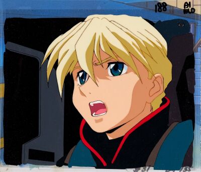 2015. Quatre Raberba Winner Original Production Cel and Original Production Master Background from 'Go Forth, Gundam Team' (1995) ### MOBILE SUIT GUNDAM WING (ANIME T.V. SERIES, 1995-1996)