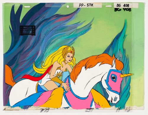 2045. She-Ra and Swift Wind Original Production Cels on Key Master Hand-Painted Background ### SHE-RA: PRINCESS OF POWER (T.V. SERIES 1985)