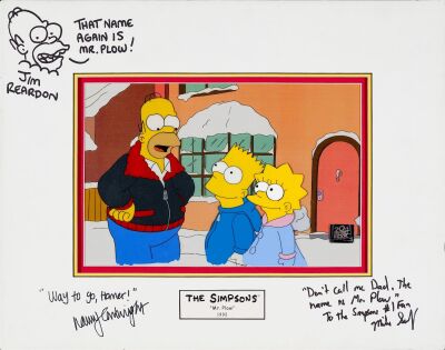 2063. Homer, Bart and Lisa Simpson Original Production Cels on Studio Presentation Background from "Mr. Plow" ### THE SIMPSONS (T.V. SERIES, 1989-PRESENT)