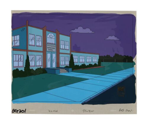 2067. Elementary School Original Production Background Cel ### THE SIMPSONS (T.V. SERIES, 1989-PRESENT)