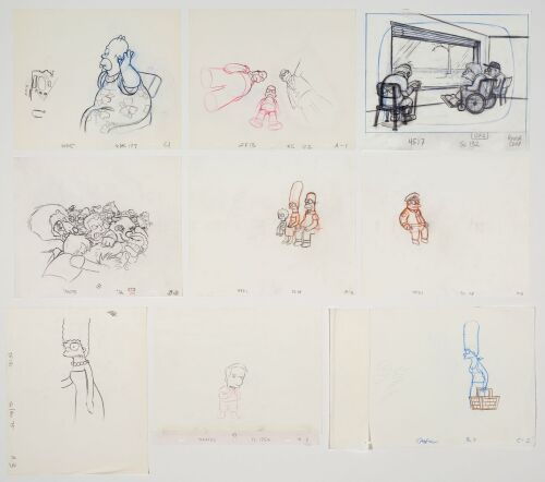 2087. Homer, Chief Wiggum, Bart, Milhouse, Collection of Hand-drawn Production Artwork from Various Episodes ### THE SIMPSONS (T.V. SERIES, 1989-PRESENT)