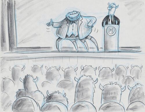 2093. Waternoose on Stage Original Hand Drawn Storyboard Signed Jorgen Klubien ### MONSTERS, INC. (2001)