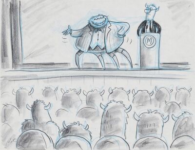 2093. Waternoose on Stage Original Hand Drawn Storyboard Signed Jorgen Klubien ### MONSTERS, INC. (2001)
