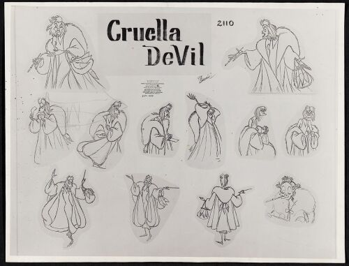 2096. Cruella DeVil Original Photostat Model Sheet ### ONE HUNDRED AND ONE DALMATIANS (1961)
