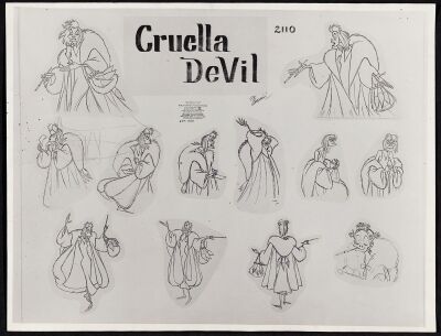 2096. Cruella DeVil Original Photostat Model Sheet ### ONE HUNDRED AND ONE DALMATIANS (1961)