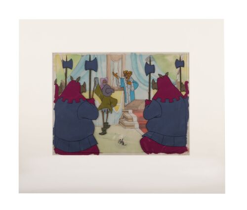 2120. Prince John Addressing Guards Original Production Cels on Key Master Production Background, Matted ### ROBIN HOOD (1973)