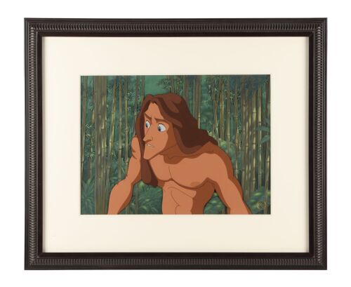 2129. 423. Framed Tarzan Multi-Layer Hand-Painted Cel and Original Production Background ### TARZAN (1999)