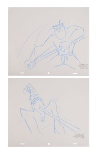2147. Samurai Jack and Aku Blue line layout drawings from "Jack vs. Aku" ### SAMURAI JACK (T.V. SERIES, 2001-2004)