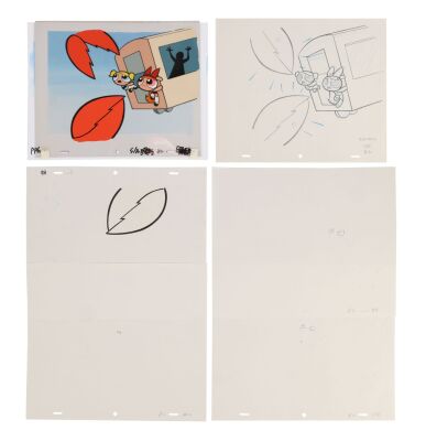 2153. Blossom, Bubbles and HIM's Claws Original Production Cel Setup on Presentation Background and Matching Origjnal Production Layout Drawing ### THE POWERPUFF GIRLS (T.V. SERIES, 1998-2005)