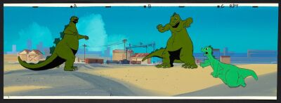 2157. Godzilla and Godzooky Original Production Cels on Pan Hand-Painted Master Background ### GODZILLA (ANIMATED T.V. SERIES 1980'S)