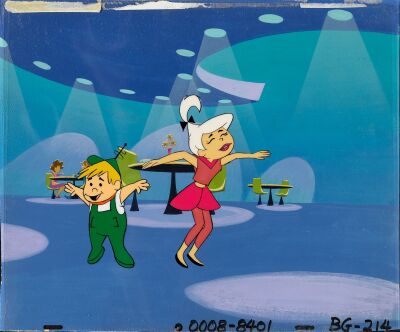 2161. Elroy and Judy Jetson Original Production Animation Cel and Original Production Key Master Background ### JETSONS: THE MOVIE (1990)