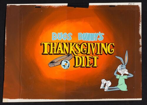 2165. Bugs Bunny 'Thanksgiving Diet' Title Original Production Cel on Key Master Background ### THANKSGIVING DIET (1979)