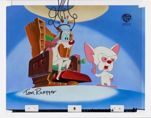 2185. Pinky, Brain Original Production Cel on Studio Printed Presentation Background from "That Smarts" Signed Tom Ruegger ### PINKY AND THE BRAIN (1995-1998)