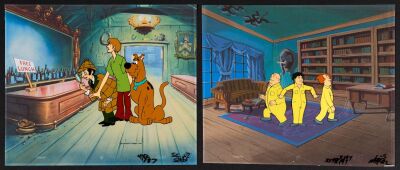 2188. Two Original Production Cel Setups from The New Scooby-Doo Movies: Scooby-Doo, Shaggy & Don Knotts, and The Three Stooges ### SCOOBY-DOO (T.V. SERIES, 1969-PRESENT)