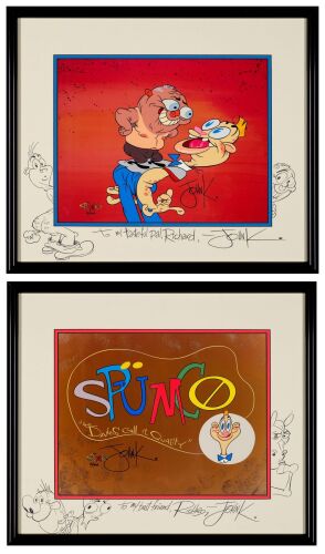 2202. Pair of Spumco Hand-Painted Limited Edition Cels No. 16/200 Framed with Remarqued Mattes. ### SPUMCO