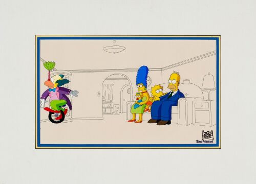 2065. Krusty the Clown Performing for Homer, Lisa, Marge and Maggie Original Production Cel from "Like Father, Like Clown" Signed by Brad Ableson, Matted ### THE SIMPSONS (T.V. SERIES, 1989-PRESENT)