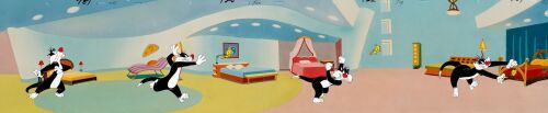 2182. Tweety, Sylvester Original Production Cel Sequence on Photographic Panoramic Background ### LOONEY TUNES (1929 - PRESENT)