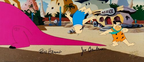 2159. Fred Flintstone and Mr. Slate Pan Original Production Cel on Photographic Printed Background from "Hollyrock-A-Bye Baby" Signed Bill Hanna and Joe Barbera ### THE FLINTSTONES (T.V. SERIES, 1960-1966)